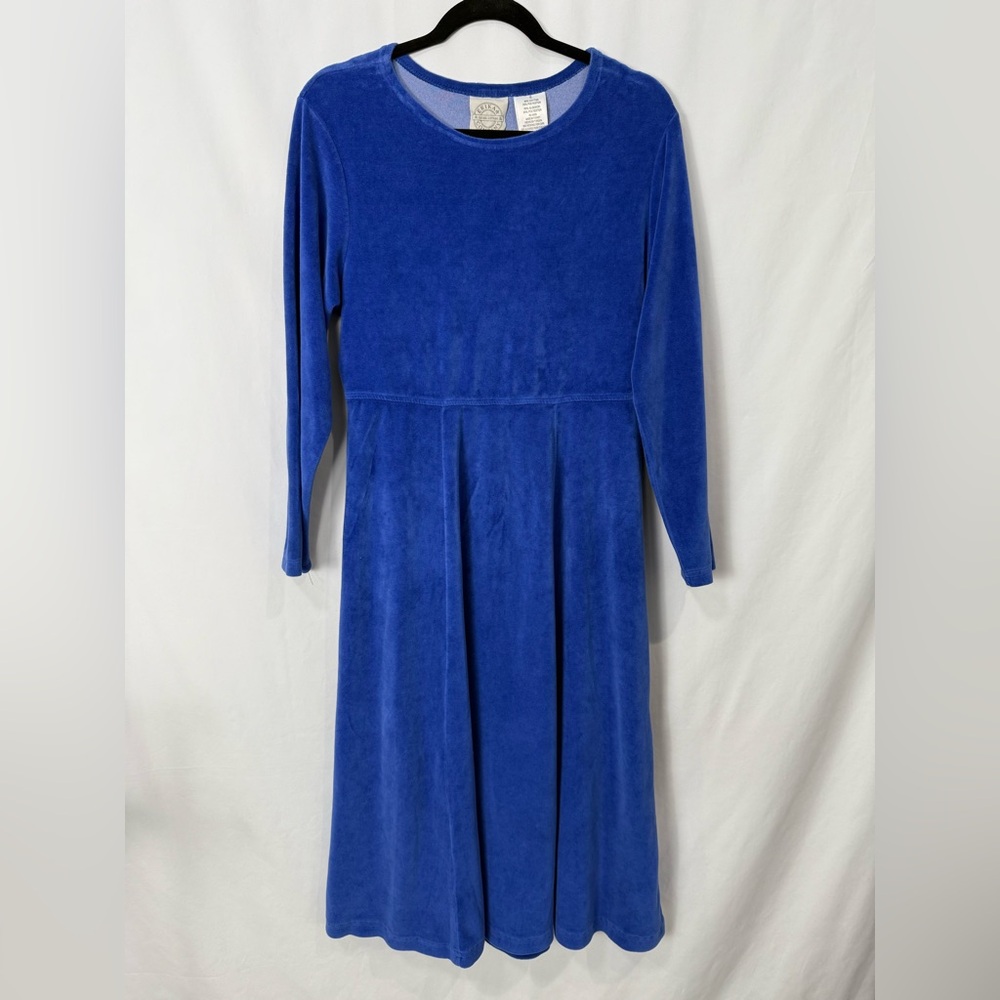 Vintage ERIKA & CO. Blue Velvet Velour High-Gathered Waist Modest Long Dress S